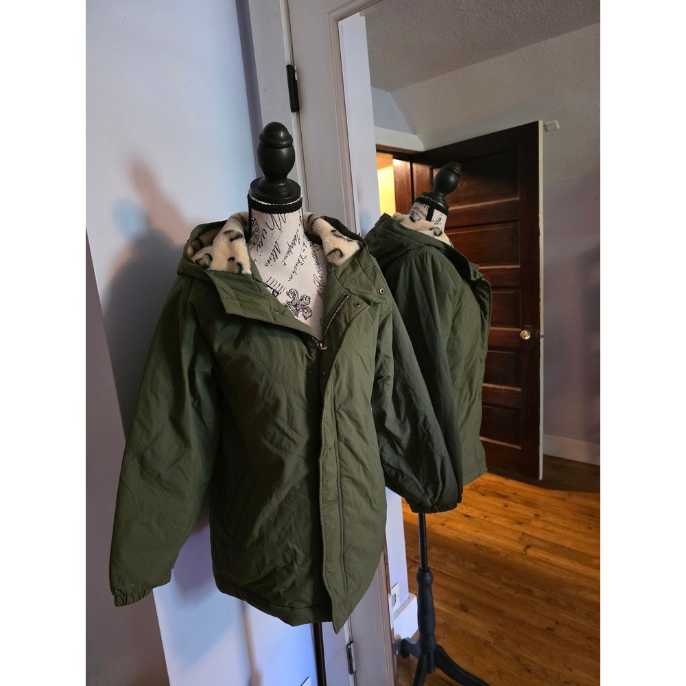 Old Navy Girls XL 14-16 Olive Green Water-Resistant Faux Fur Lined Parka Jacket